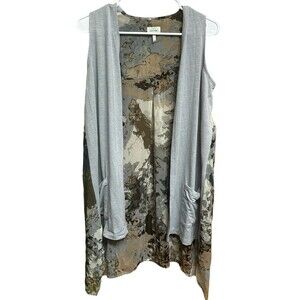 Logo Lounge Vest Women's Sz XS Gray/Brown Multicolor Sheer Back Watercolor Print